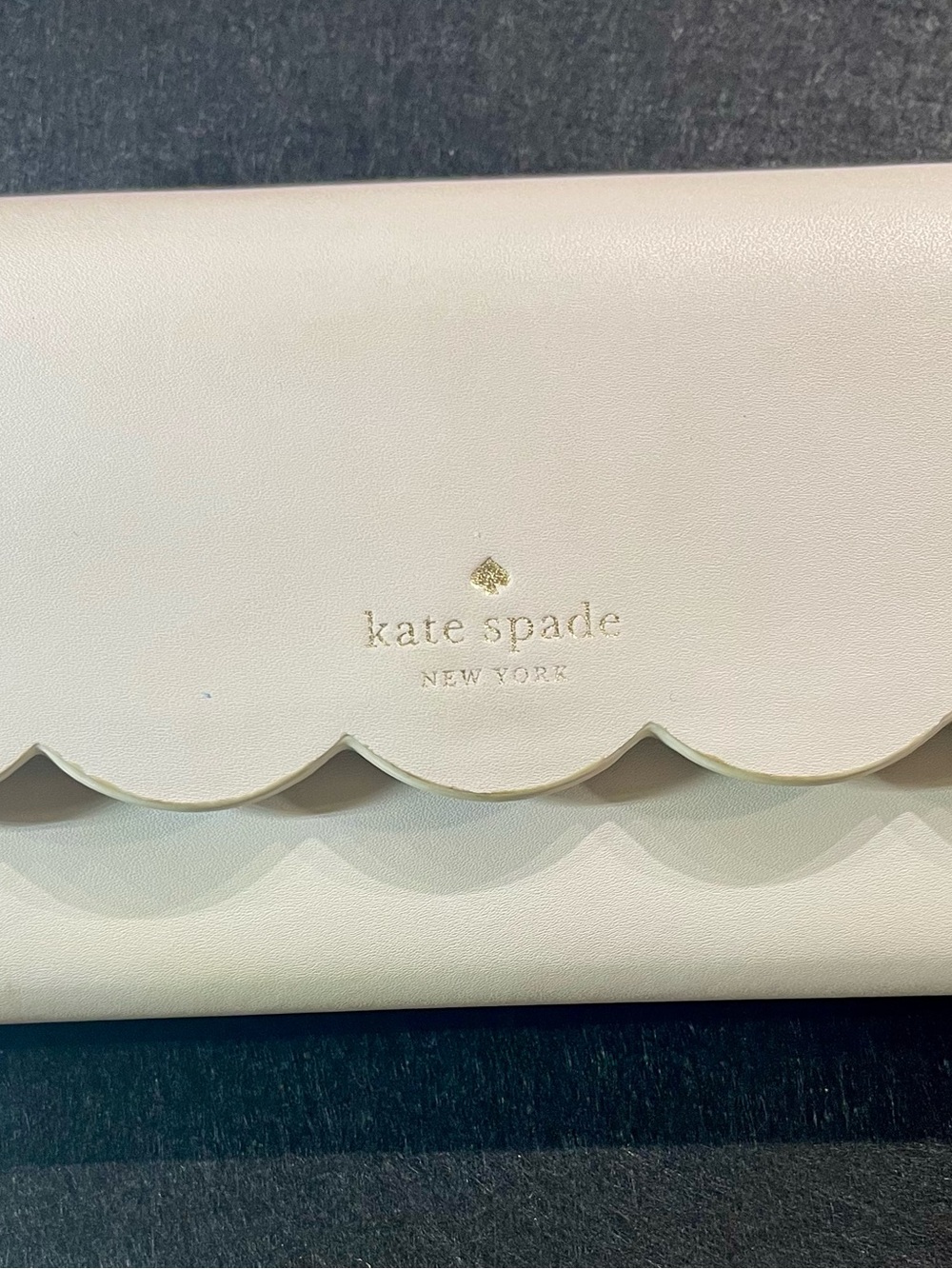 kate spade Scalloped-Edge Wallet Clutch in Cream with Gold Logo